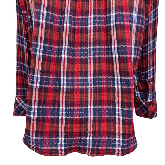 Free People Magical Plaid Shirt Red and Blue Embroidered Button Down Blouse S - Picture 13 of 14